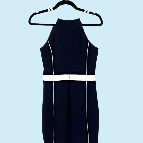 GUESS Halter Color Block Sheath Navy Dress with white piping Size 4 - Picture 3 of 3